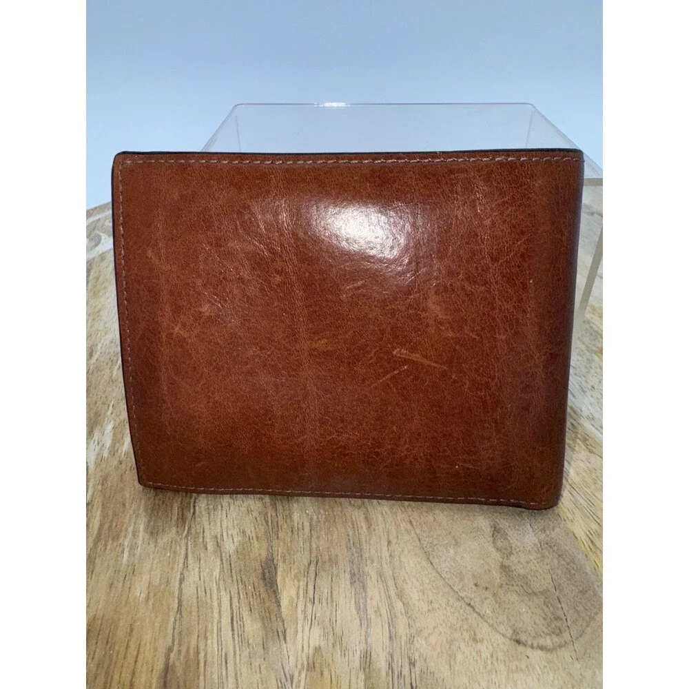 TUMI LEATHER Double Billfold WALLET BROWN CAMEL SLIM 5 Credit Card Slots Men’s